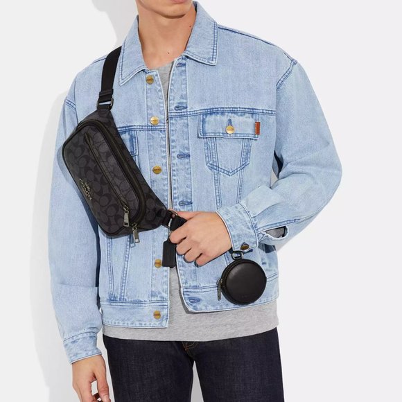 NWT Coach Elias Belt Bag In Signature Canvas Gunmetal/Charcoal - Picture 3 of 13